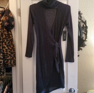 Asymmetrical sweater wrap dress